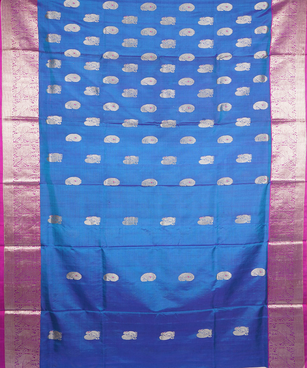 Navy blue pink silk handloom venkatagiri saree