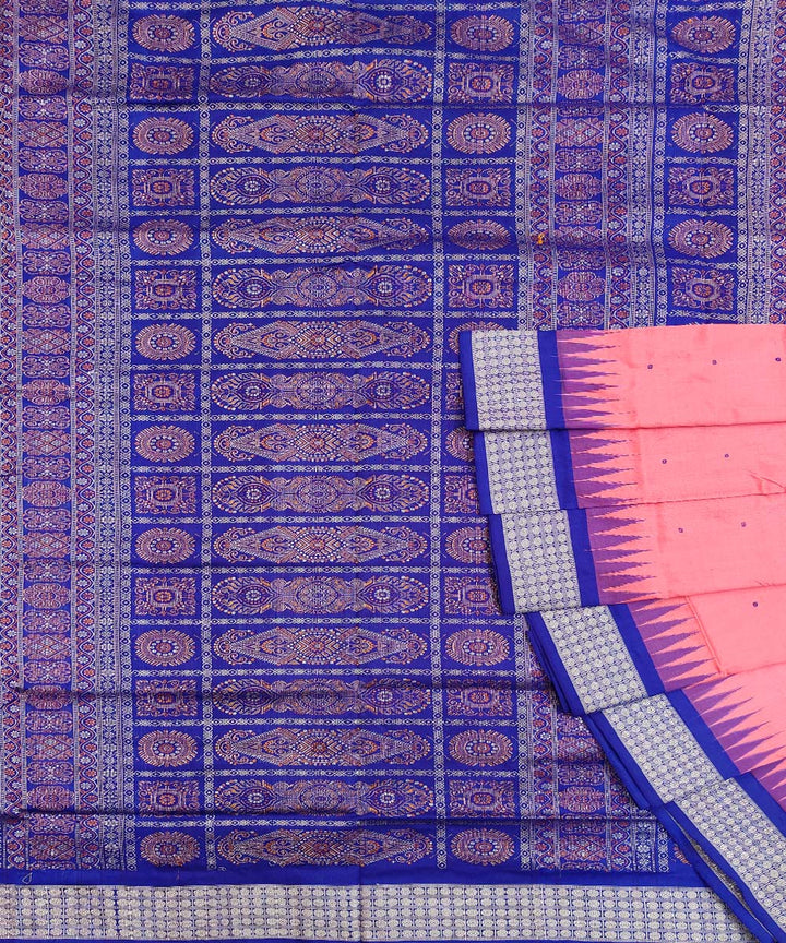 Pink blue handwoven silk bomkai saree