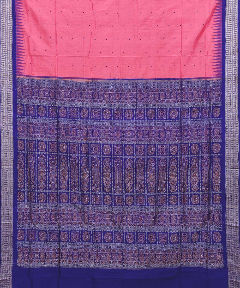 Pink blue handwoven silk bomkai saree