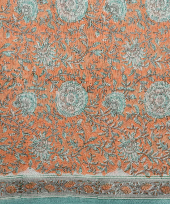 2pc Orange multicolor handblock print cotton silk dress material