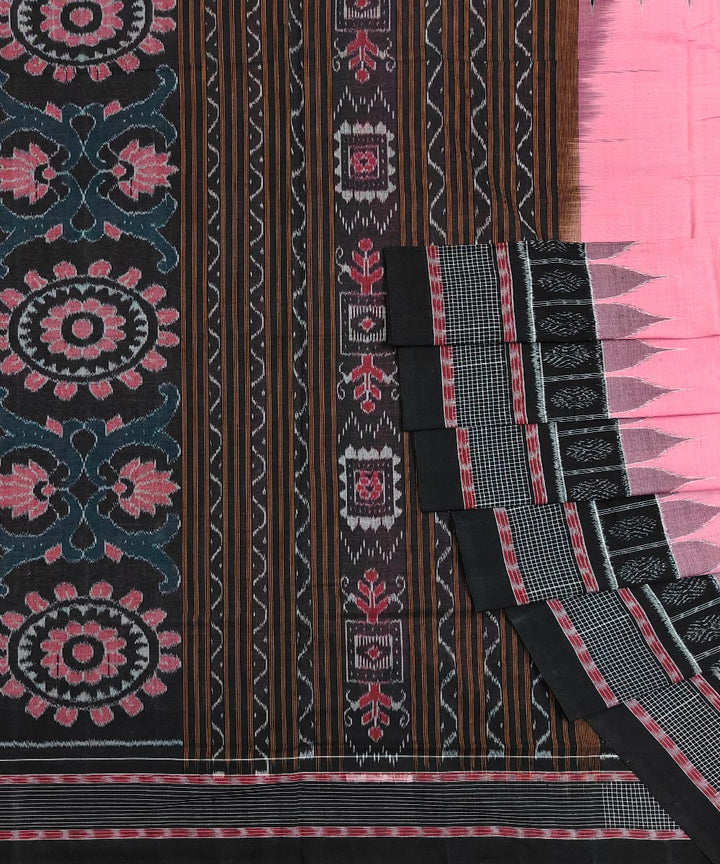 Pink black handwoven cotton sambalpuri saree