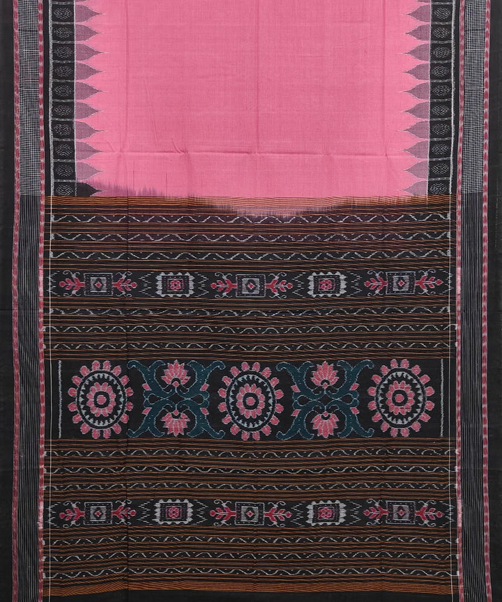 Pink black handwoven cotton sambalpuri saree