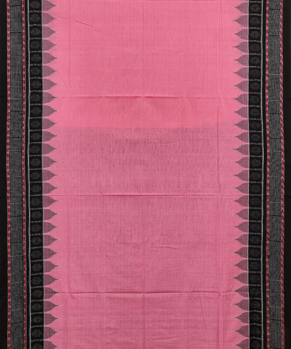 Pink black handwoven cotton sambalpuri saree