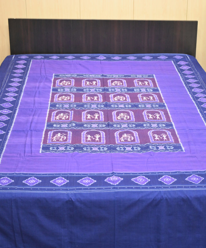 Dark magenta dark blue handmade sambalpuri cotton bedsheet