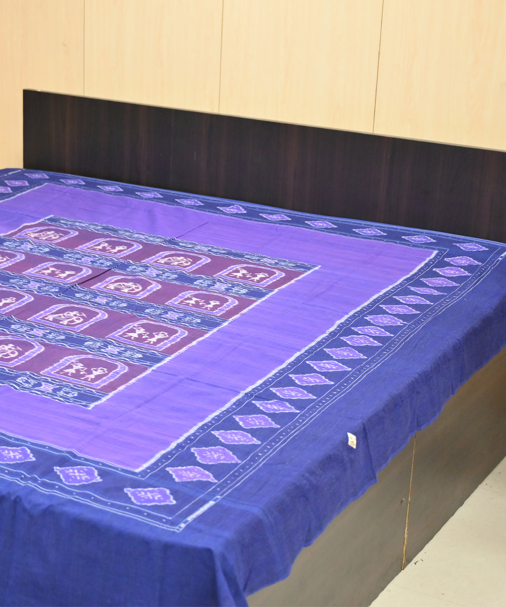 Dark magenta dark blue handmade sambalpuri cotton bedsheet