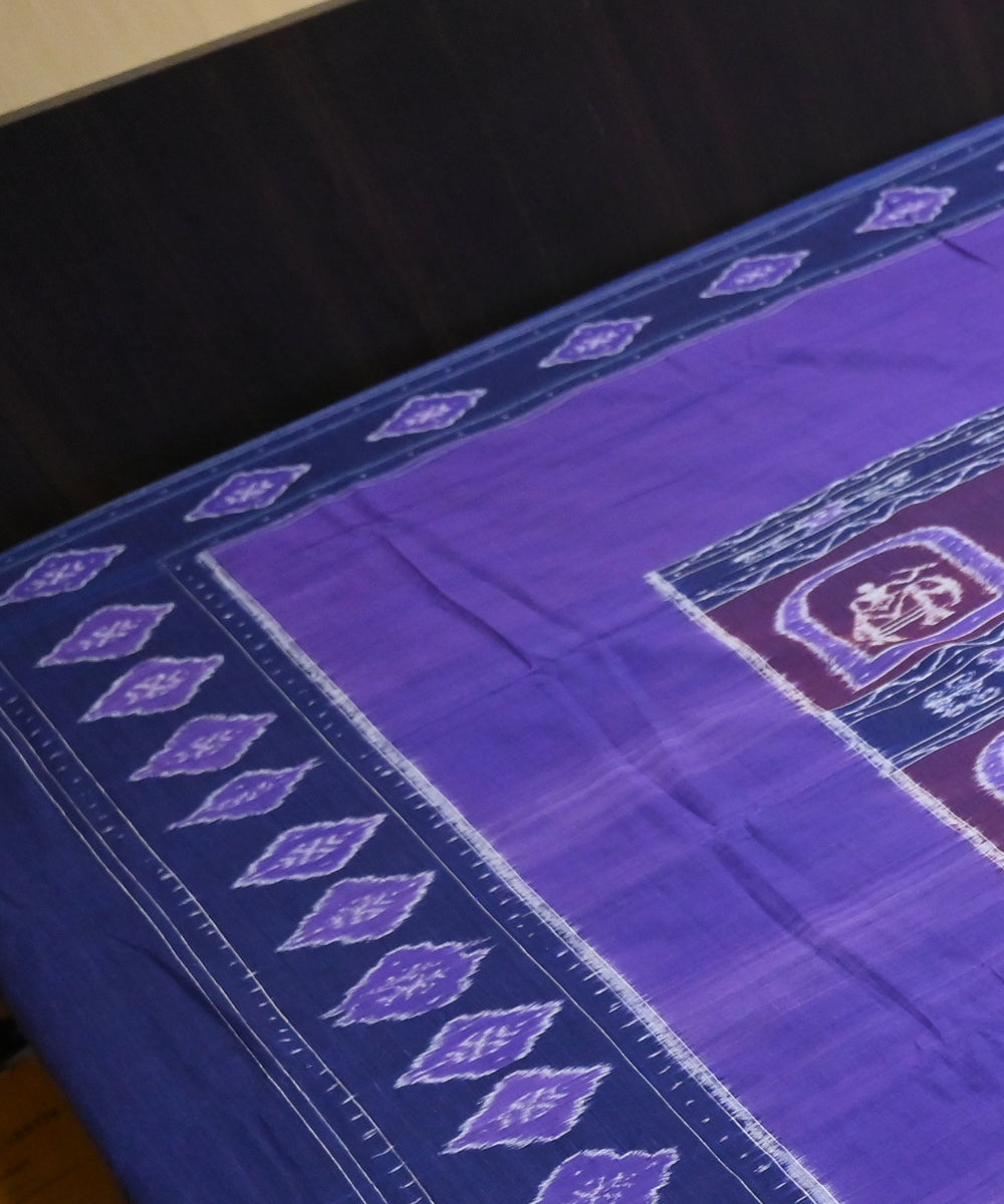 Dark magenta dark blue handmade sambalpuri cotton bedsheet