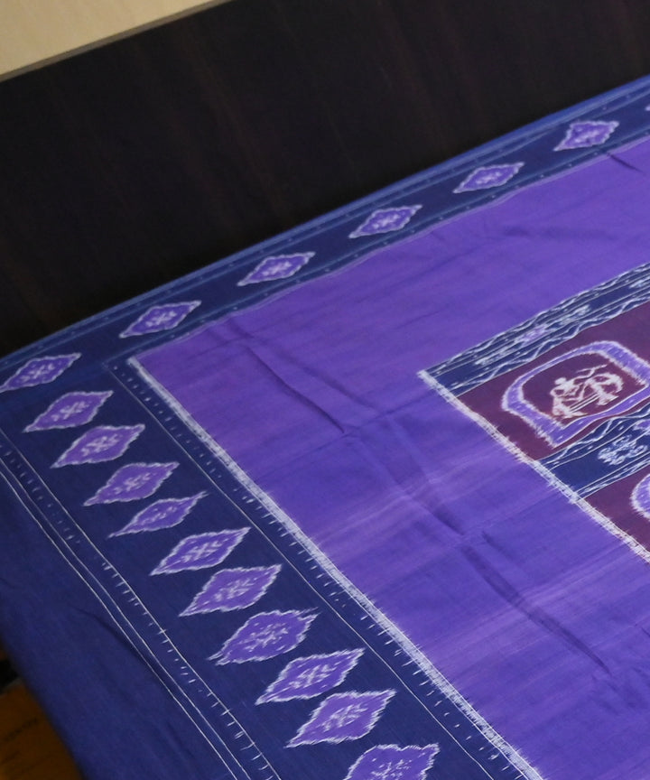 Dark magenta dark blue handmade sambalpuri cotton bedsheet