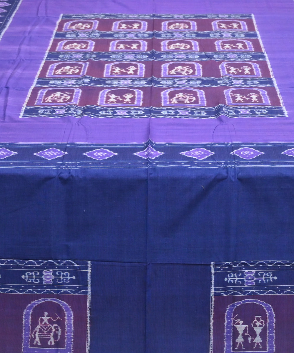 Dark magenta dark blue handmade sambalpuri cotton bedsheet