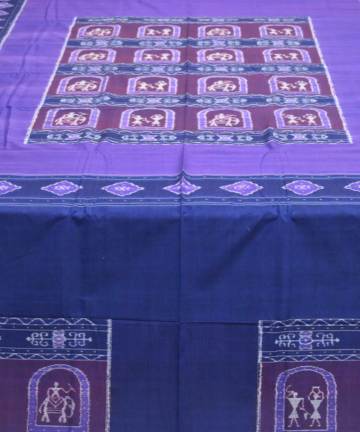 Dark magenta dark blue handmade sambalpuri cotton bedsheet