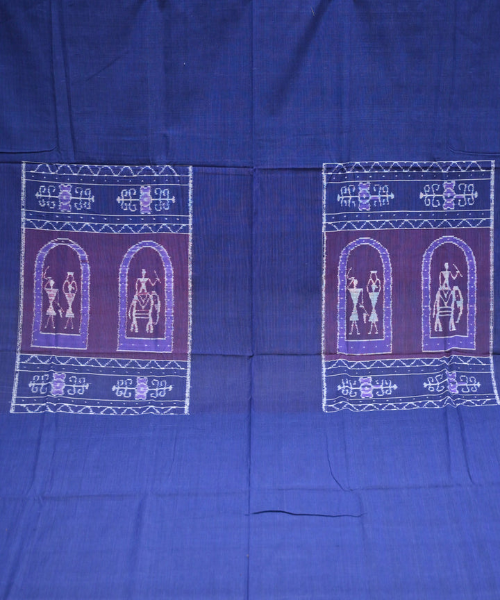Dark magenta dark blue handmade sambalpuri cotton bedsheet