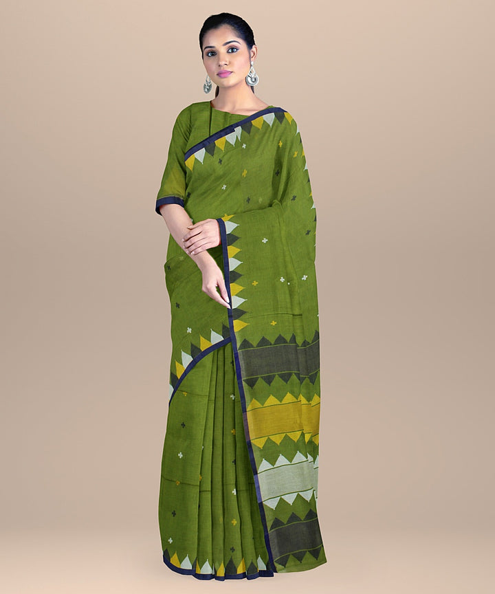 Green yellow handloom bengal cotton saree