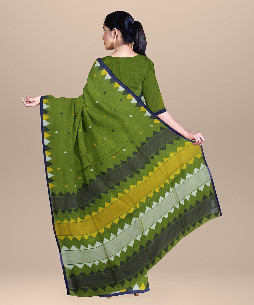 Green yellow handloom bengal cotton saree