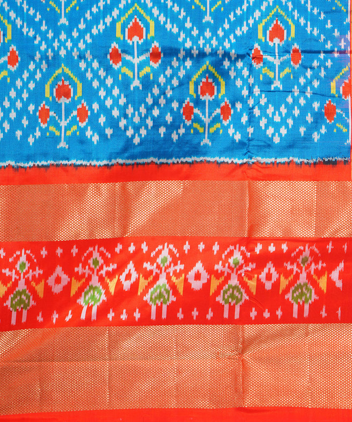 Royal blue orange handwoven pochampally ikat silk saree