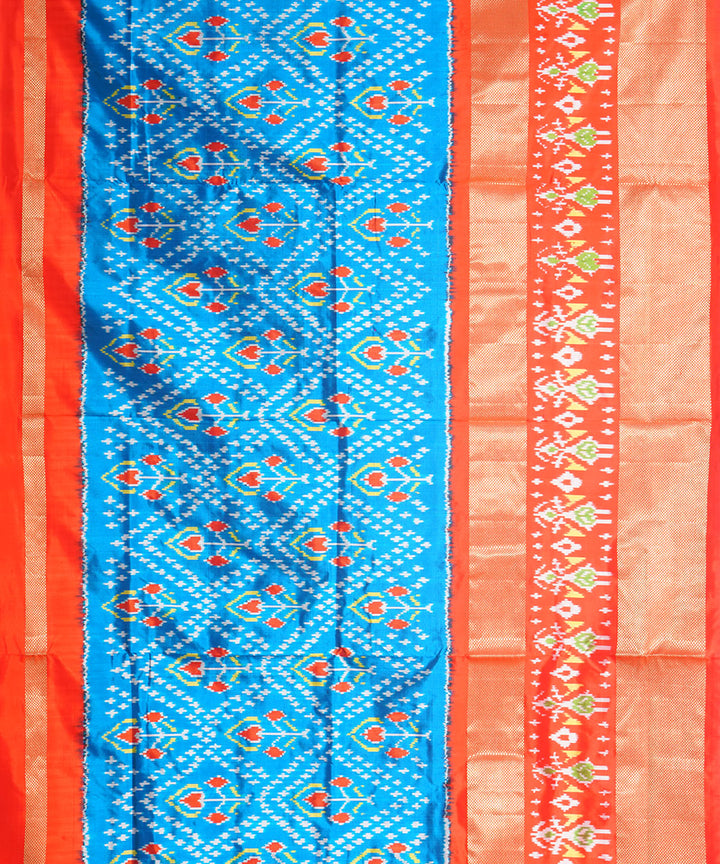 Royal blue orange handwoven pochampally ikat silk saree