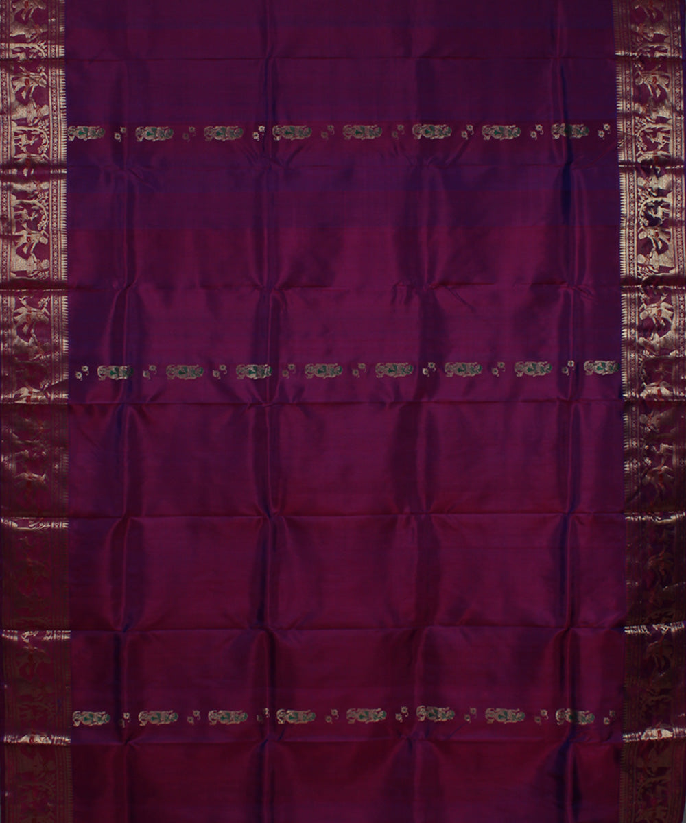 Blue rani dual shaded handwoven swarnachari baluchari silk saree