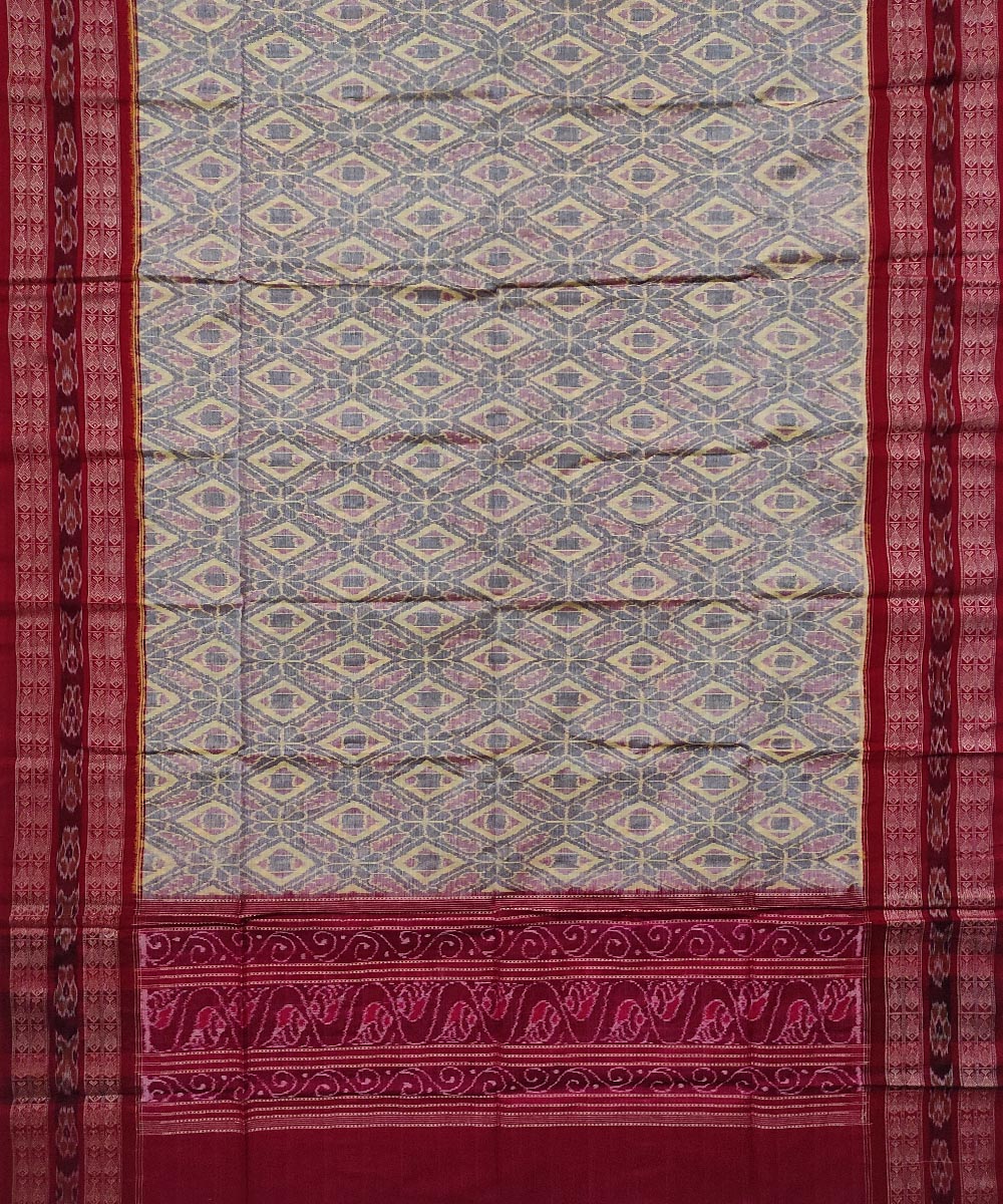 Grey maroon handloom cotton sambalpuri dupatta