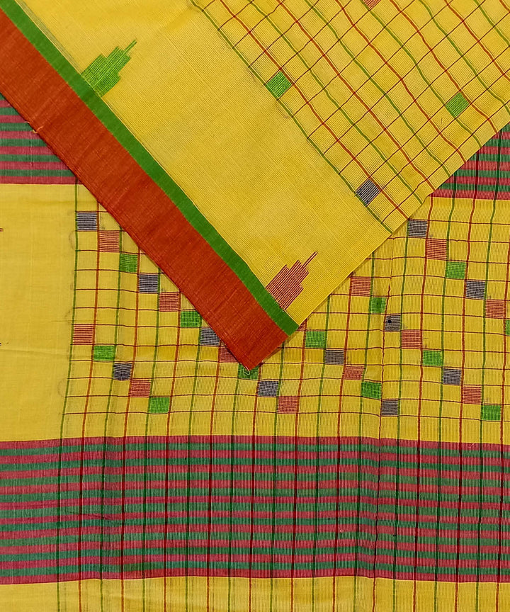Yellow red cotton bengal handloom saree