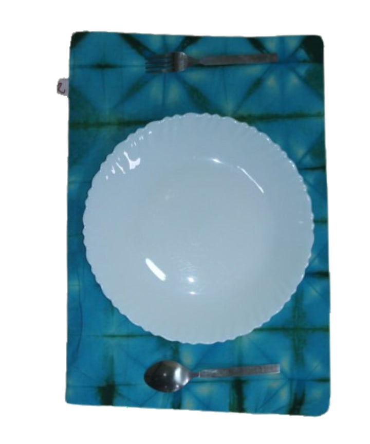 Sky blue green cotton handloom tie dye table mat