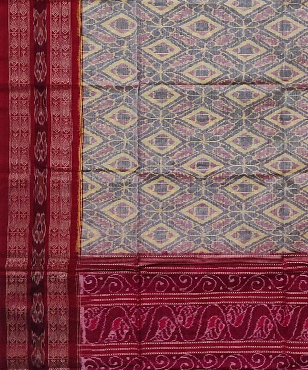 Grey maroon handloom cotton sambalpuri dupatta