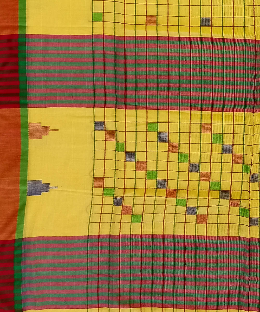 Yellow red cotton bengal handloom saree