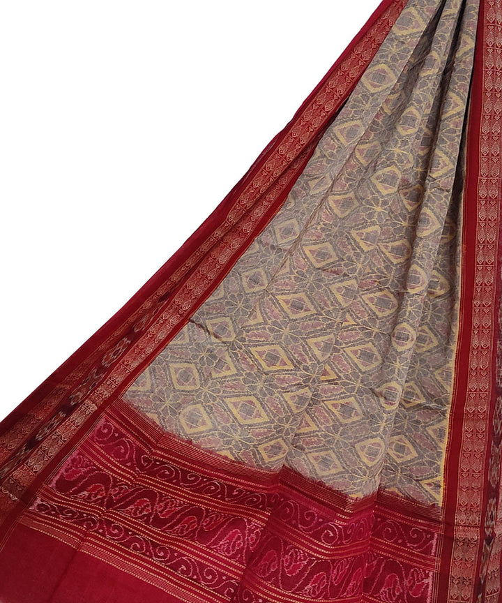 Grey maroon handloom cotton sambalpuri dupatta