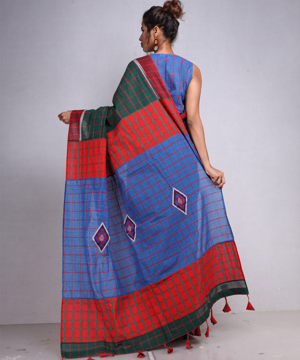 Dark green blue cotton handloom gamcha saree