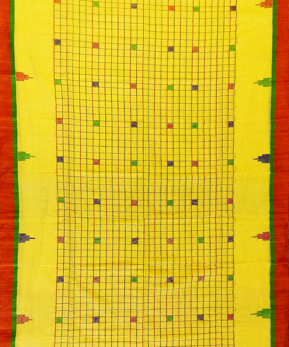 Yellow red cotton bengal handloom saree