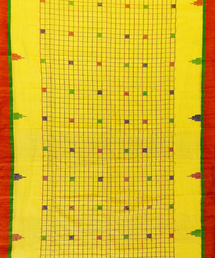 Yellow red cotton bengal handloom saree