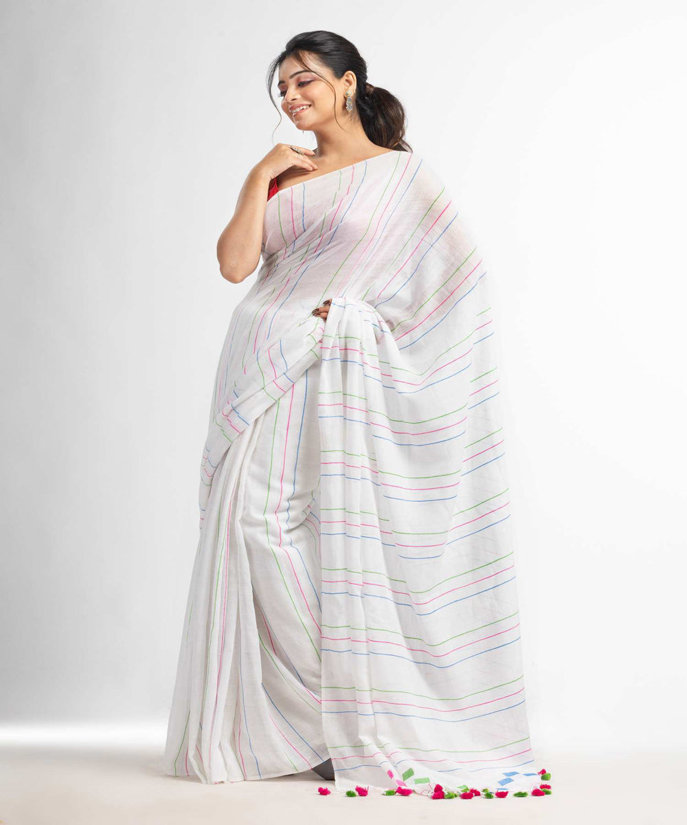 White handwoven bengal cotton saree