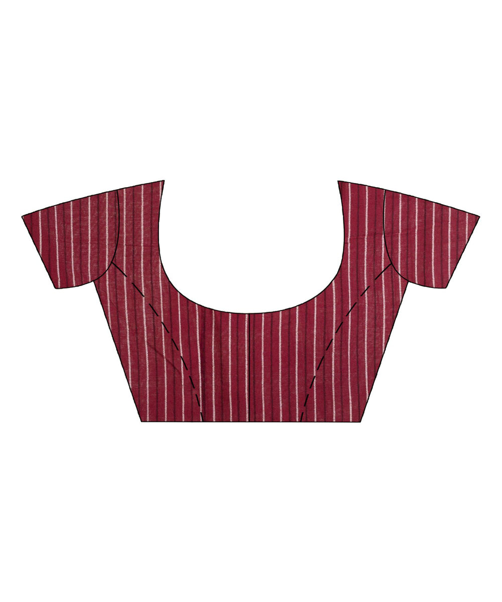 Burgundy maroon handwoven cotton stripes bengal saree