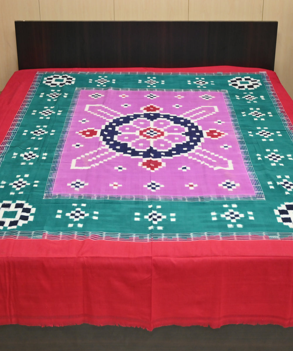 Fuchsia pink dark green dark red handmade sambalpuri cotton bedsheet
