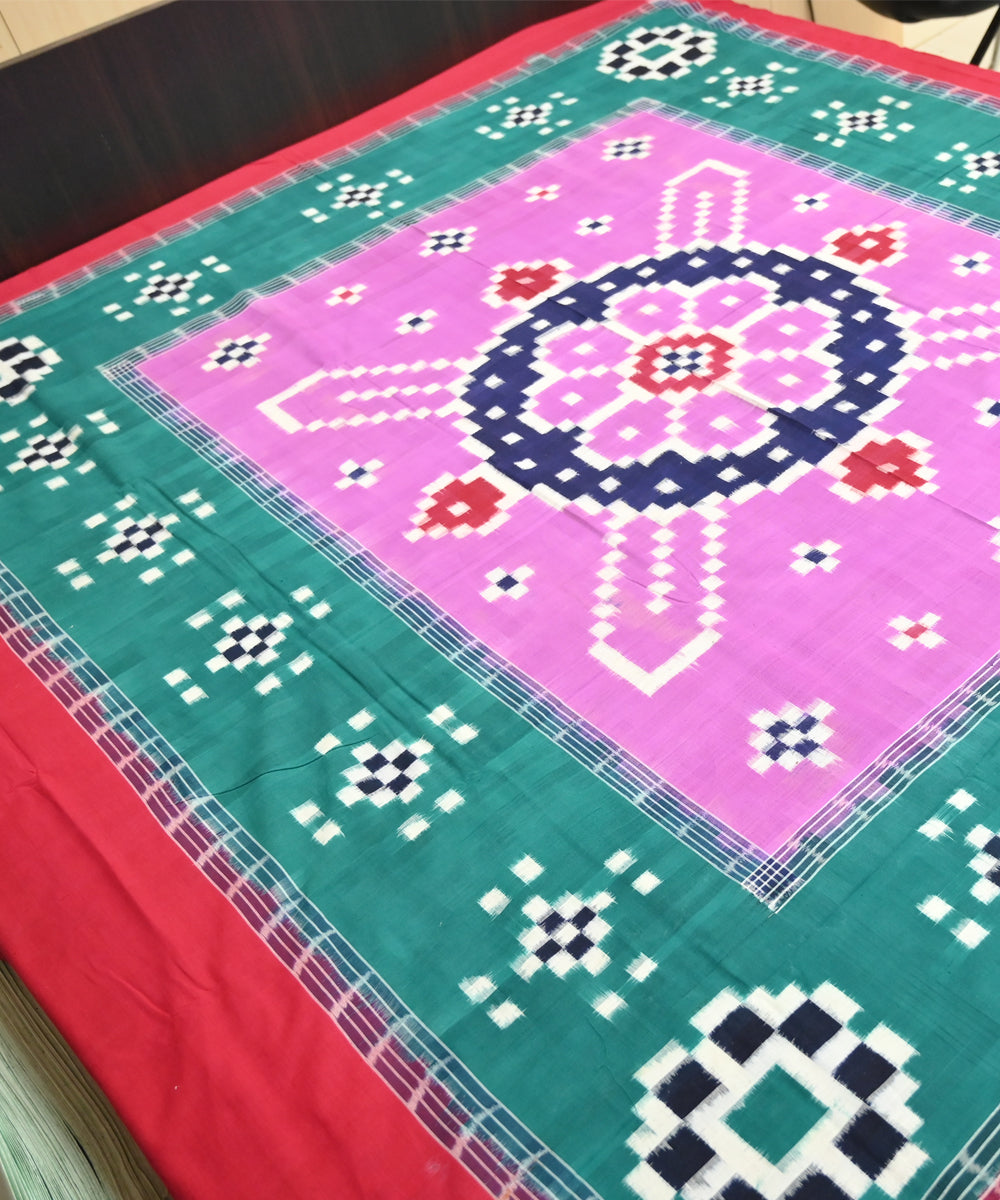 Fuchsia pink dark green dark red handmade sambalpuri cotton bedsheet
