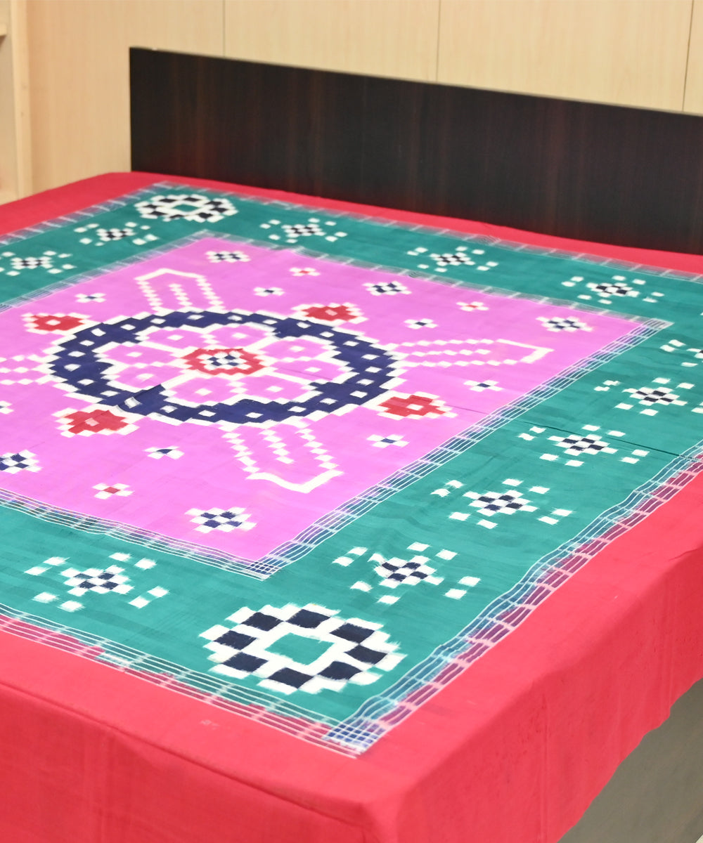 Fuchsia pink dark green dark red handmade sambalpuri cotton bedsheet