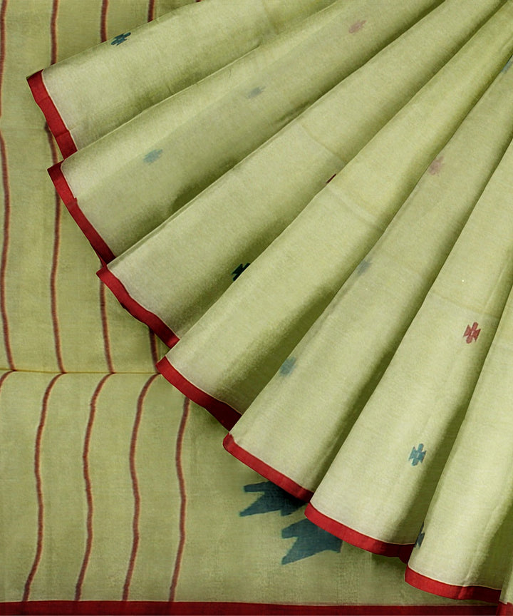 Yellow red green handloom bengal cotton saree