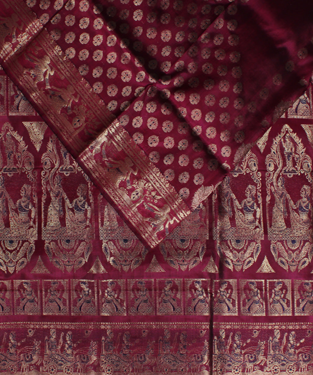 Dark red handwoven swarnachari baluchari silk saree