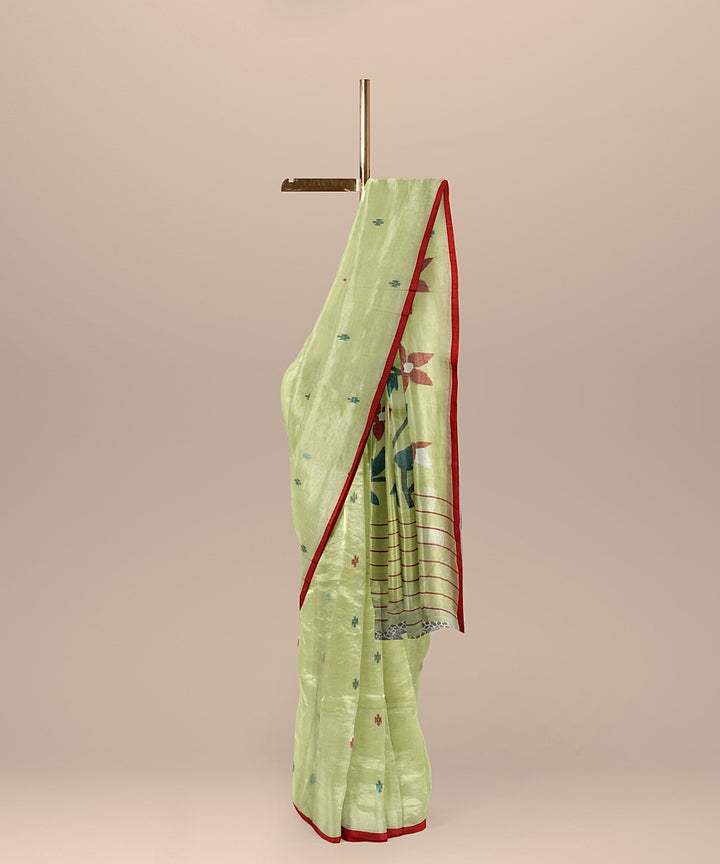 Yellow red green handloom bengal cotton saree