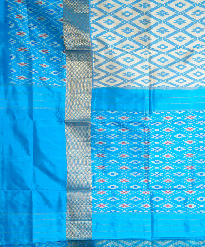 Grey cyan blue handwoven pochampally ikat silk saree