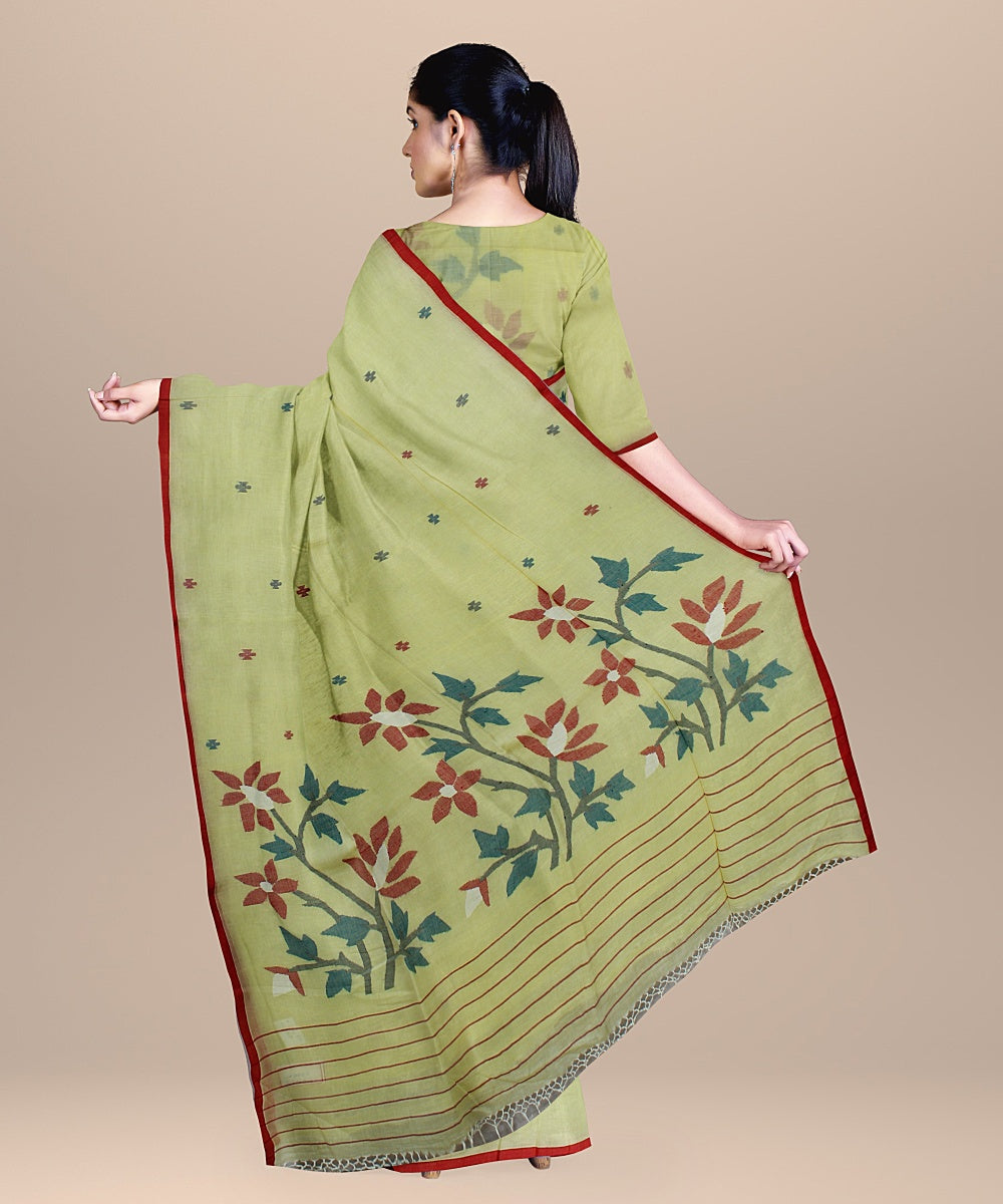 Yellow red green handloom bengal cotton saree