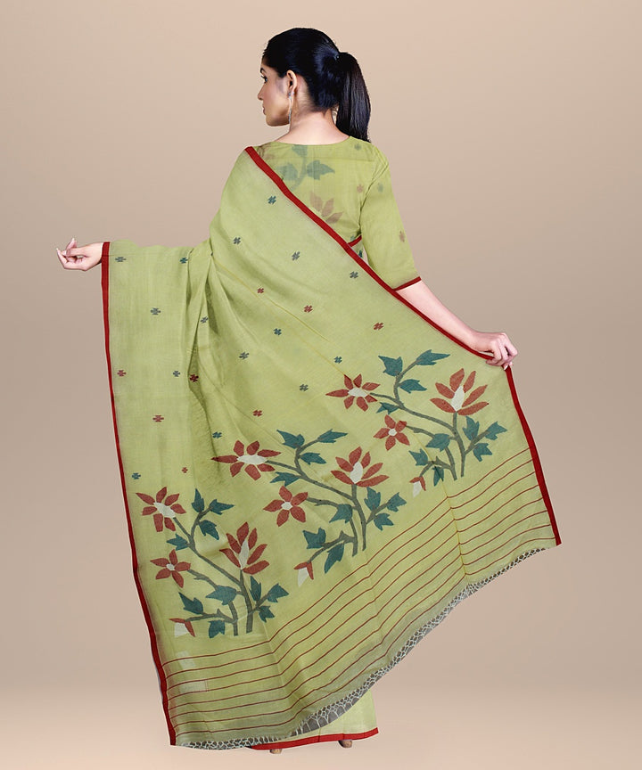 Yellow red green handloom bengal cotton saree