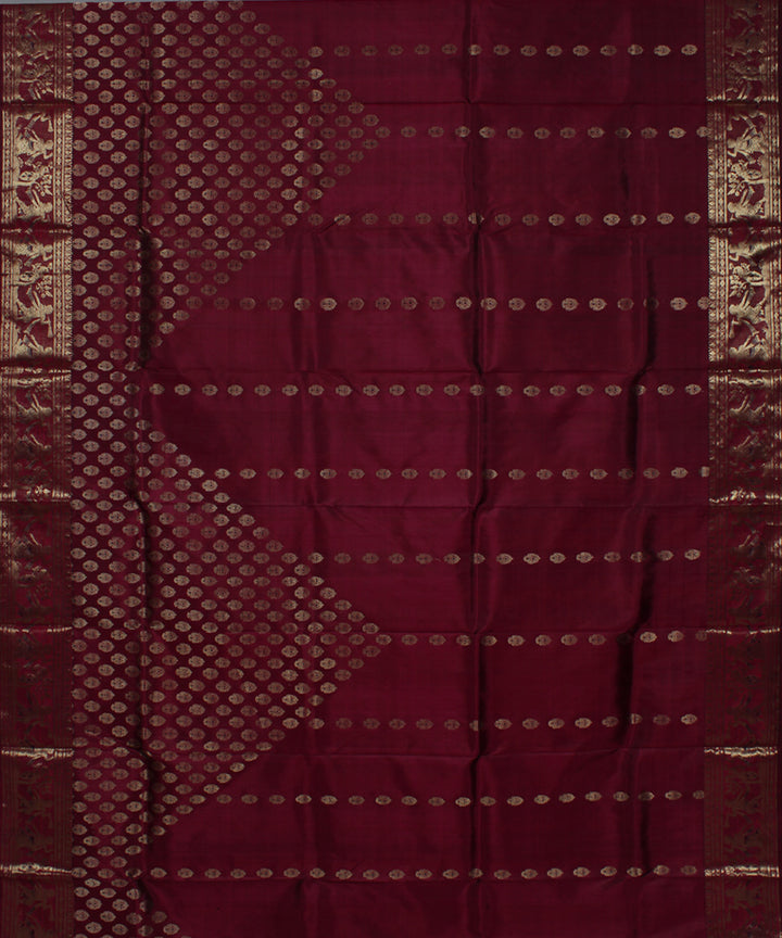 Dark red handwoven swarnachari baluchari silk saree