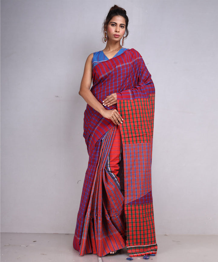 Maroon brown cotton handloom gamcha saree