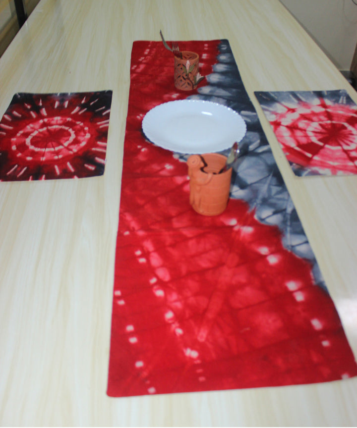 Red grey cotton handloom tie dye table runners