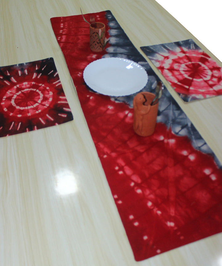 Red grey cotton handloom tie dye table runners