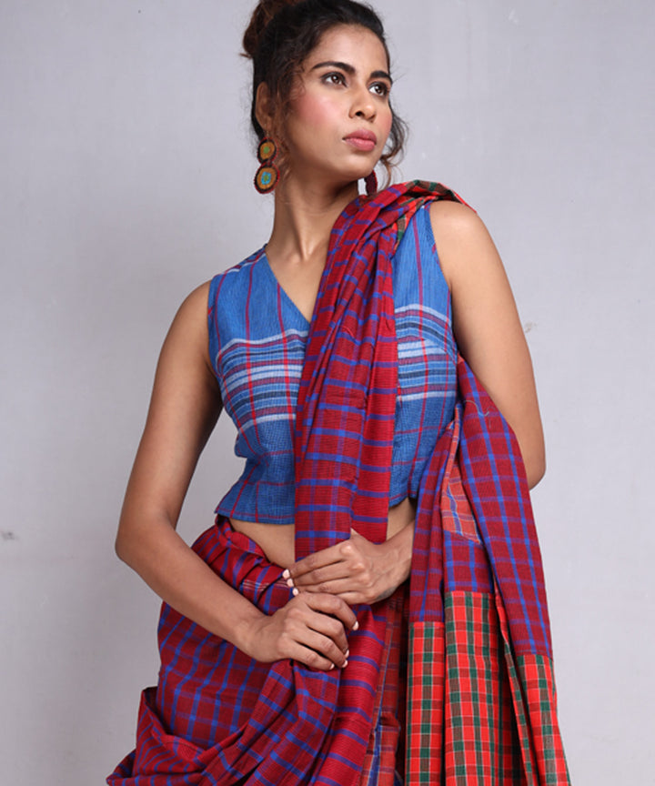 Maroon brown cotton handloom gamcha saree