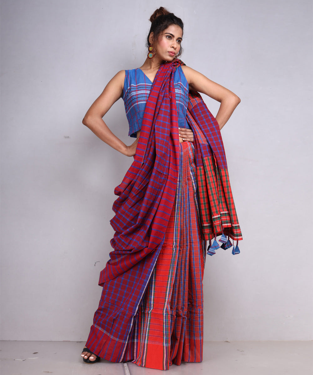 Maroon brown cotton handloom gamcha saree