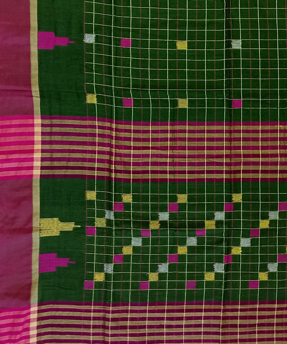Dark green pink cotton handloom bengal saree