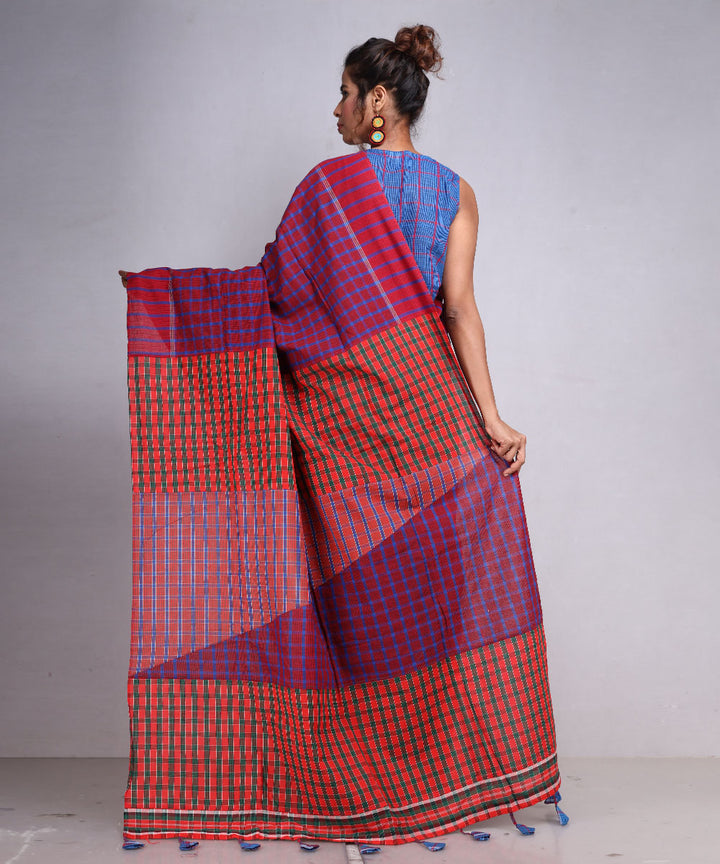 Maroon brown cotton handloom gamcha saree