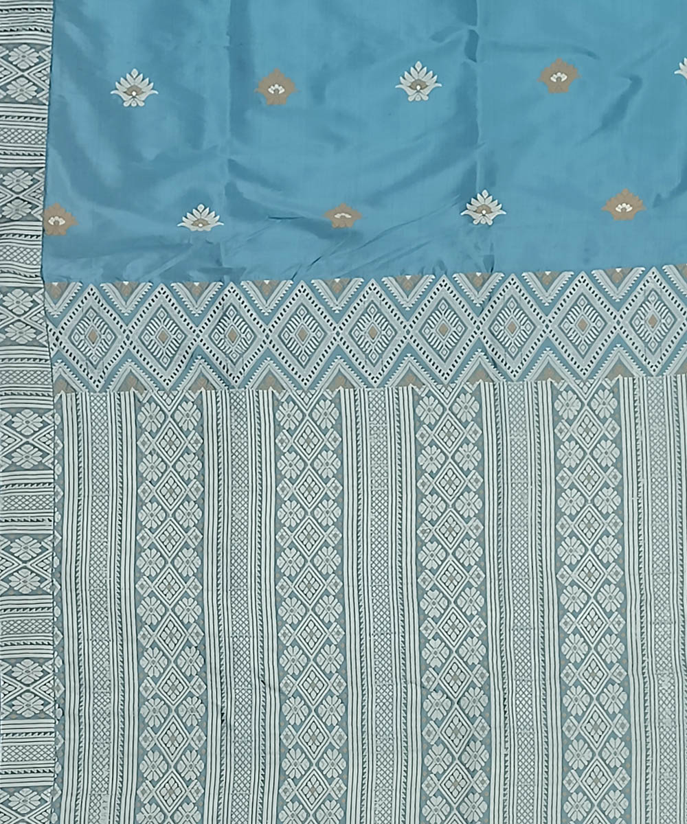 Sky blue offwhite silk handwoven assam saree