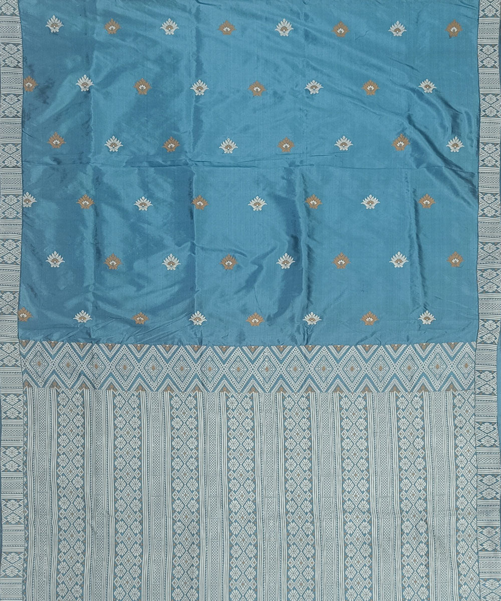 Sky blue offwhite silk handwoven assam saree