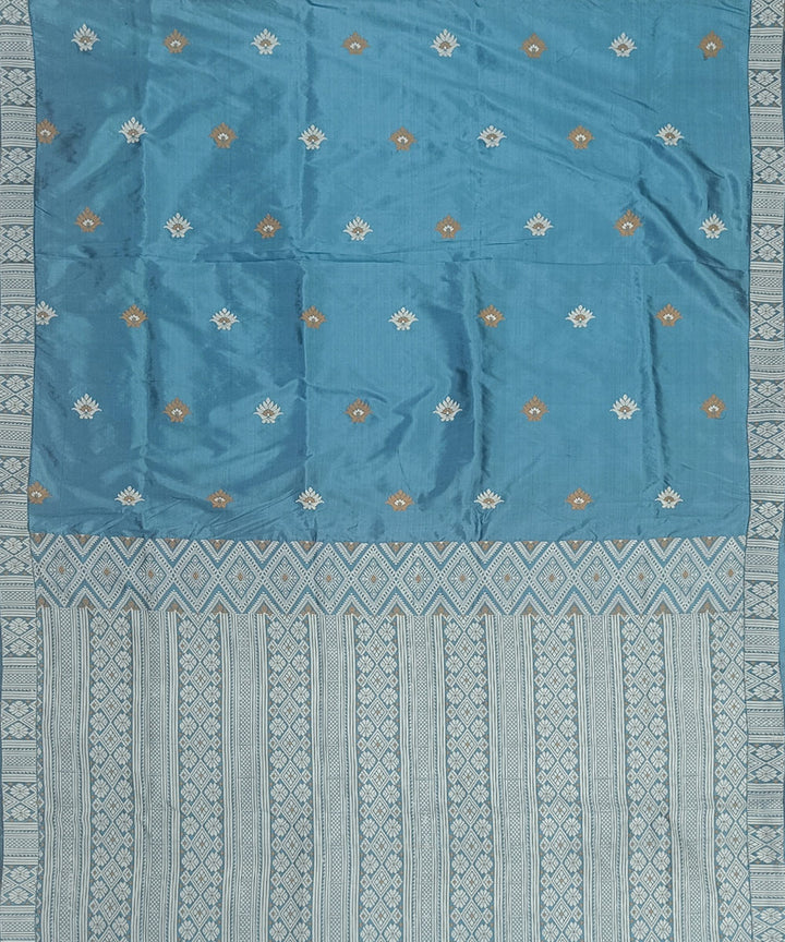 Sky blue offwhite silk handwoven assam saree